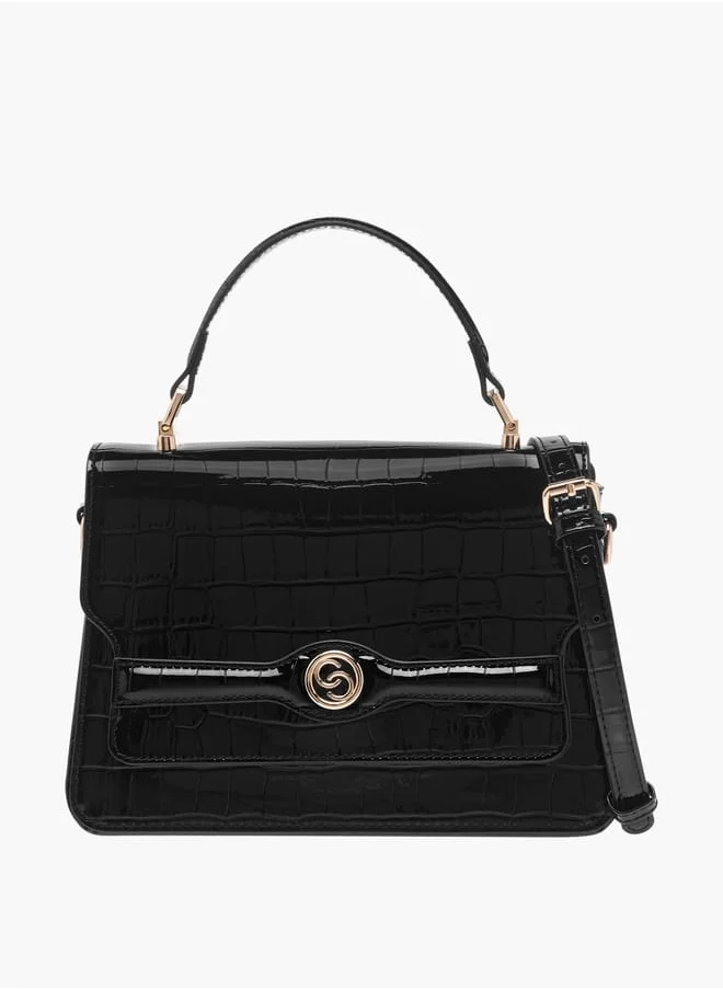 سيليست Women Textured Satchel Bag with Grab Handle and Button Closure