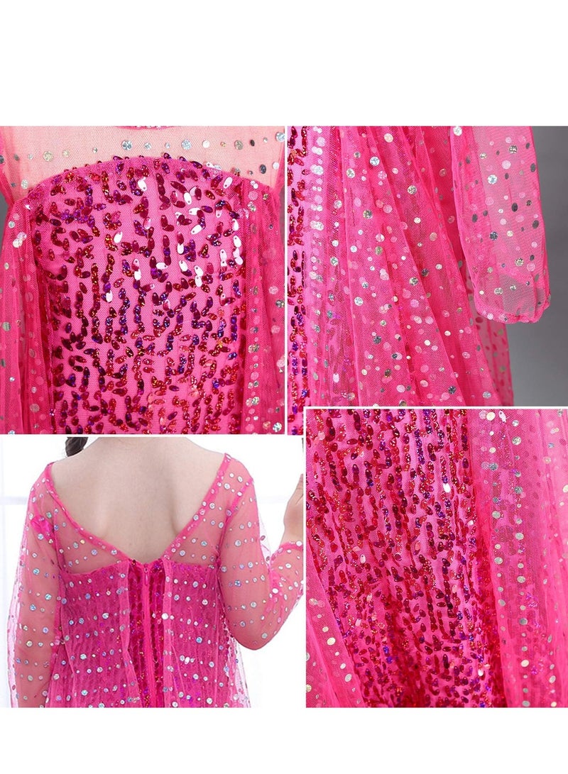 Barakah Girls Princess Dress Costume with Shining Long Cape Girls Birthday Party, 130cm, Pink - Image 2