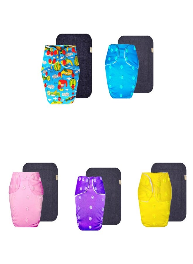 حفاضات قماشية فاخرة من دمبلدو مع حشوة رمادية (عبوة من 5) | شعور بالجفاف والراحة | قابلة لإعادة الاستخدام والغسل | أزرار كبس قابلة للتعديل | ضرورية للاستخدام اليومي | من 3 أشهر إلى 3 سنوات | للجنسين - Image 1