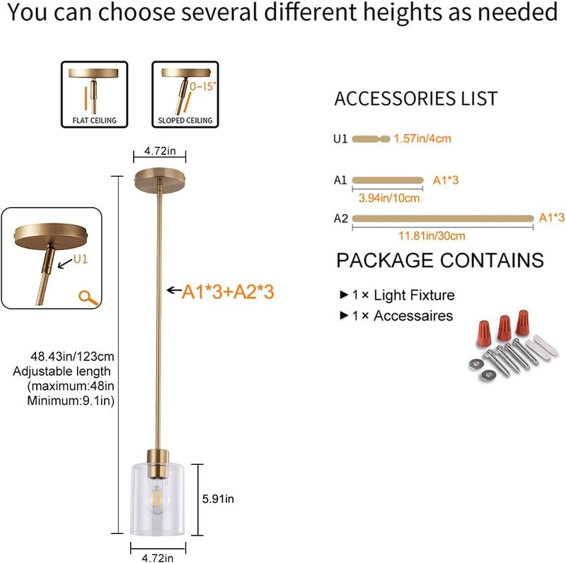 KLSS Brass Pendant Lights,Modern Farmhouse Pendant Light,Kitchen Pendant Mini Hanging Light for Sink Island,Adjustable Height,Home Décor Lighting - Image 5