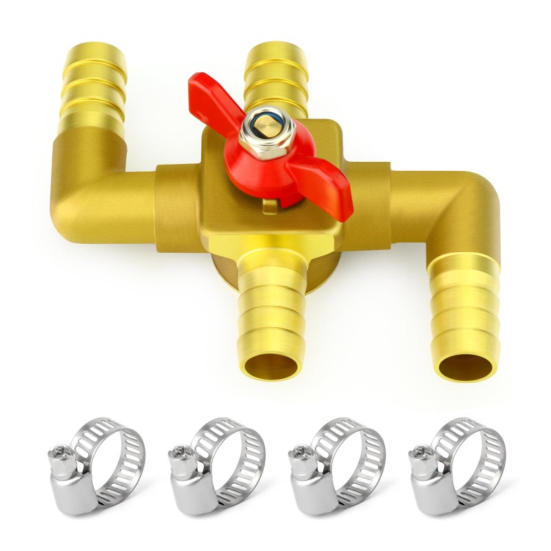 GASHER Brass 58 Inch Heater Control Valve 4Way Automobile Heating Water Valve Car Heater Air Conditioning Ball Valve With 4Pcs Hose Clamps - Image 2