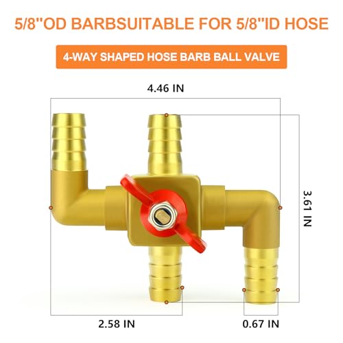 GASHER Brass 58 Inch Heater Control Valve 4Way Automobile Heating Water Valve Car Heater Air Conditioning Ball Valve With 4Pcs Hose Clamps - Image 3