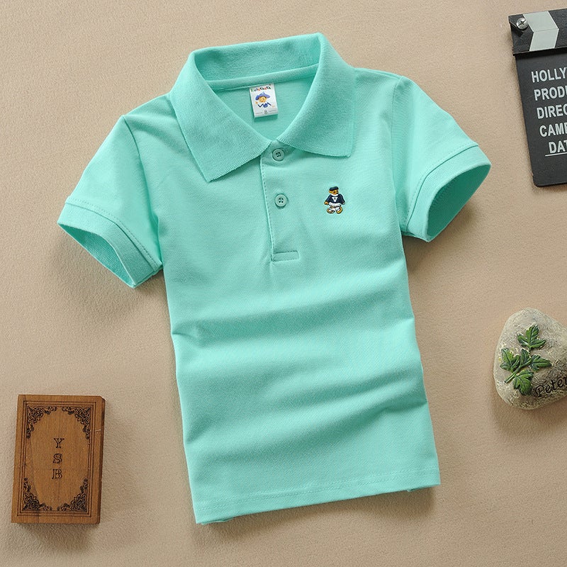 Polo Shirt 100 Cotton Pearl Cotton Spring Summer Children'S Wear Pure Cotton Children'S Short-Sleeved T-Shirt Solid Color Hair Boys Girls