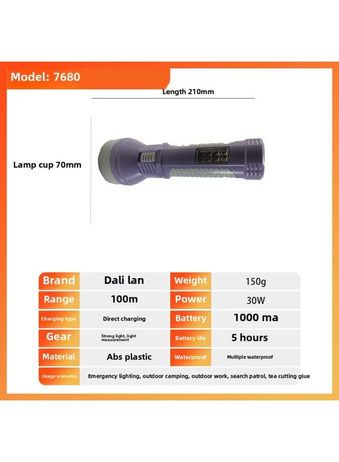 Strong Light Flashlight Aluminum Alloy Led Rechargeable Mini Flashlight Waterproof Multifunctional Outdoor Hiking Lighting-Product Specifications:S-7680 Model With Measuring Light  - Image 1