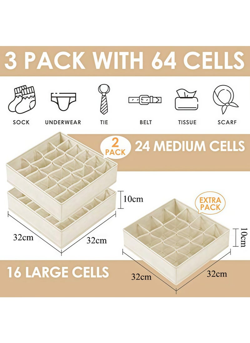 Generic 3 Pack Organizer Dividers, 64 Cell Fabric Foldable Cabinet Closet Organizers and Storage Boxes for Storing Socks, Underwear, Ties  - Image 3