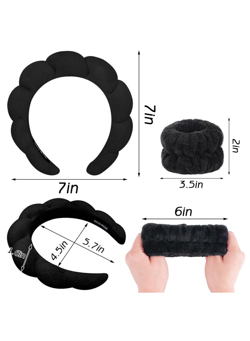 KHAJUL 3PCS Sponge Headband Wristband Sets for Washing Face, Makeup Headbands for Women Girls, Skincare Makeup Removal, Wash Spa Yoga Sports, Shower Head Band Terry Towel Cloth Hair Band (Black) - Image 3
