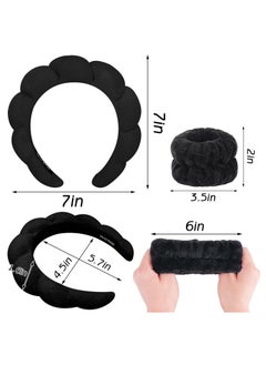 KHAJUL 3PCS Sponge Headband Wristband Sets for Washing Face, Makeup Headbands for Women Girls, Skincare Makeup Removal, Wash Spa Yoga Sports, Shower Head Band Terry Towel Cloth Hair Band (Black)  - Image 2