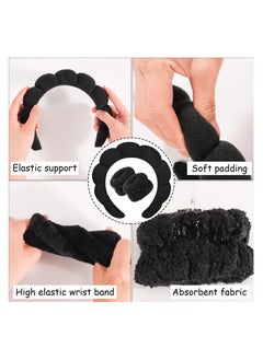 KHAJUL 3PCS Sponge Headband Wristband Sets for Washing Face, Makeup Headbands for Women Girls, Skincare Makeup Removal, Wash Spa Yoga Sports, Shower Head Band Terry Towel Cloth Hair Band (Black)  - Image 3