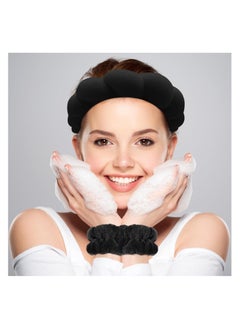 KHAJUL 3PCS Sponge Headband Wristband Sets for Washing Face, Makeup Headbands for Women Girls, Skincare Makeup Removal, Wash Spa Yoga Sports, Shower Head Band Terry Towel Cloth Hair Band (Black)  - Image 4