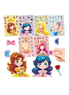 6pcs cartoon princess collage sticker sheet DIY face stickers make your own princess stickers for kids arts and crafts