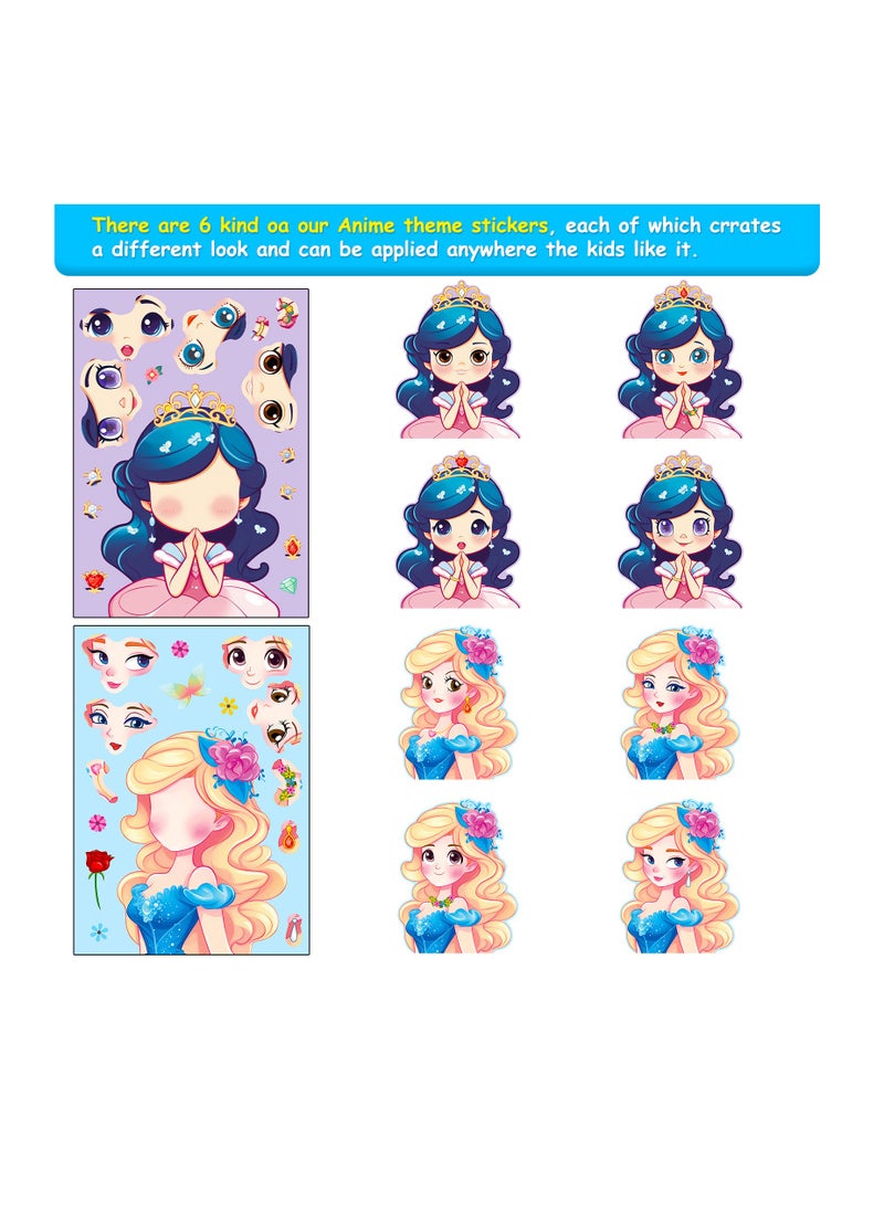 Generic - 6pcs cartoon princess collage sticker sheet DIY face stickers make your own princess stickers for kids arts and crafts - Image 1