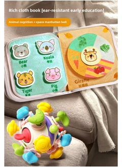 Generic Quiet Tearing Book Baby Can Chew Baby Puzzle Early Education Cloth Book Toy Hand Tearing Book Can Not Tear One-Color:[animal Cognition] Unbreakable Cloth Book + Space Manhattan Ball  - Image 1
