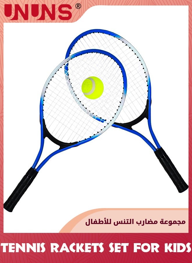 UNUNS Tennis Rackets,2 Players Recreational Kids Tennis Rackets With 1 Tennis Ball And Cover Bag,52cm Super Lightweight Tennis Racquets For Beginners Youth Kids,Blue  - Image 1