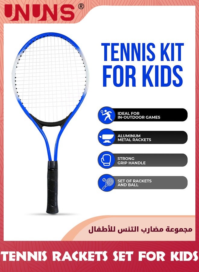 UNUNS Tennis Rackets,2 Players Recreational Kids Tennis Rackets With 1 Tennis Ball And Cover Bag,52cm Super Lightweight Tennis Racquets For Beginners Youth Kids,Blue  - Image 2
