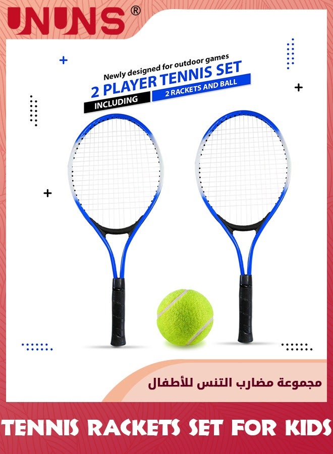UNUNS Tennis Rackets,2 Players Recreational Kids Tennis Rackets With 1 Tennis Ball And Cover Bag,52cm Super Lightweight Tennis Racquets For Beginners Youth Kids,Blue  - Image 3