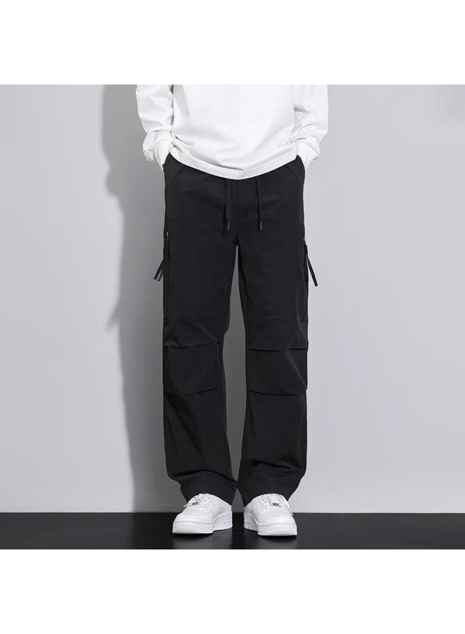Vuug Outdoor Workwear Paratrooper Pants Autumn Winter Men's Straight Casual Pants M Black Fleece Lined - Image 1