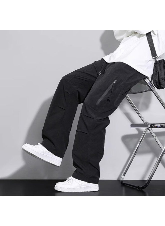 Vuug Outdoor Workwear Paratrooper Pants Autumn Winter Men's Straight Casual Pants M Black Fleece Lined - Image 2