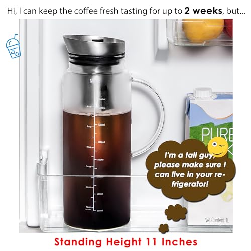 Aquach Cold Brew Coffee Iced Tea Maker & Fruit Pitcher - Large Capacity 51 Ounces - with Durable Glass Carafe/Fine Mesh Steel Infuser/Airtight Lid - Image 2