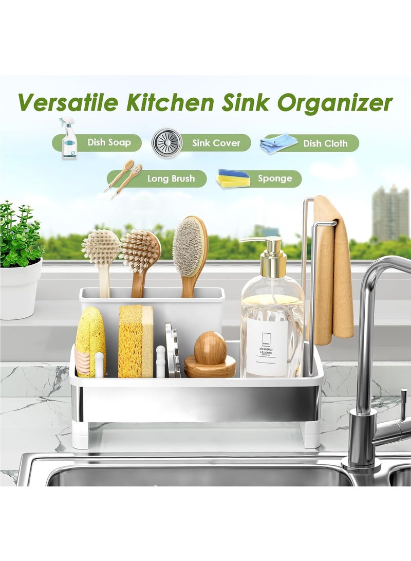 Hihonor Stainless Steel Sink Caddy, Sponge Holder for Kitchen Sink with Brush Holder & Dishcloth Rack, Rustproof Organizer Countertop, Soap Dispenser Kitchen Organizers Storage Essentials, Black - Image 3
