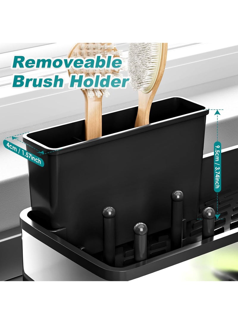 Hihonor Stainless Steel Sink Caddy, Sponge Holder for Kitchen Sink with Brush Holder & Dishcloth Rack, Rustproof Organizer Countertop, Soap Dispenser Kitchen Organizers Storage Essentials, Black - Image 4