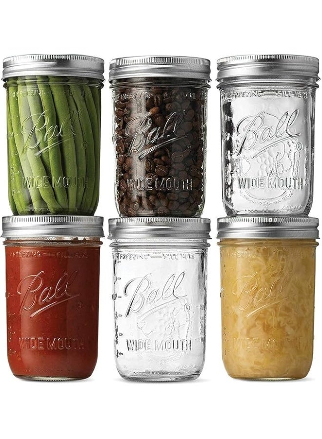 Mason 6 Piece Spice Jar Set, BPA-Free Storage Glass Jar With Silver Airtight Lid, 473ml Big Containers For Organizing Spice、Food、Tea、Coffee - Image 1