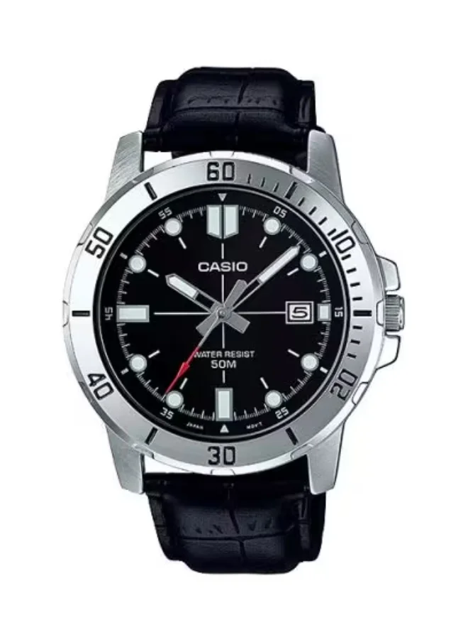 CASIO Men's Analog Display Watch With Black Leather Strap - MTP-VD01L-1EVUDF