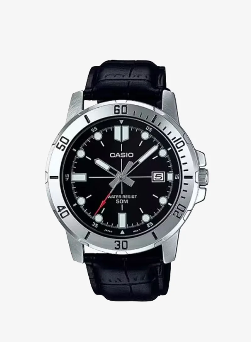 Casio Men's Analog Display Watch With Black Leather Strap - MTP-VD01L-1EVUDF