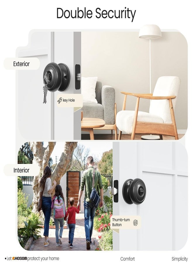 HOSOM Door Knob with Lock and Key, Keyed Entry Door Knob, Exterior and Interior Door Lock for Front Door Commercial and Residential Area, Entry Door Handle for Bedroom and Bathroom, Matte Black - Image 4