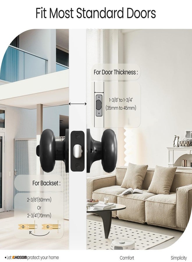 HOSOM Door Knob with Lock and Key, Keyed Entry Door Knob, Exterior and Interior Door Lock for Front Door Commercial and Residential Area, Entry Door Handle for Bedroom and Bathroom, Matte Black - Image 2