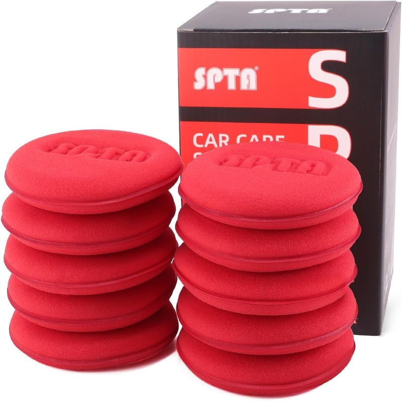 SPTA 10Pcs Foam Wax Applicator Pads, 4inch Hand Wax Pad(Red), Soft Car Detailing Sponges,Supreme Shine Pad, for Car Cleaning, for Car Detail Cleaning, Waxing pad - Image 1