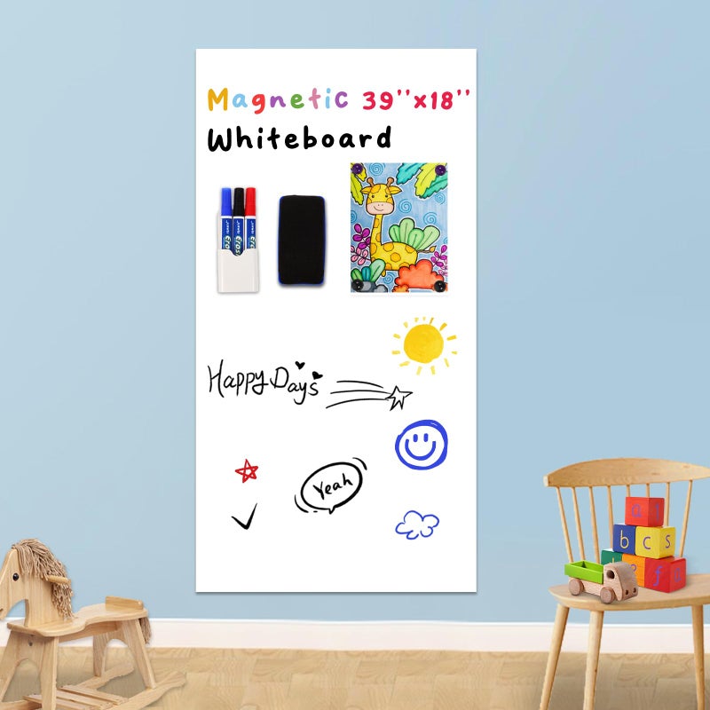 YOUNGJQ Magnetic Whiteboard Contact Paper 39" x 18”, YOUNGJQ Adhesive Magnetic Dry Erase White Board Sticker for Wall, Peel and Stick Wallpaper, Easy to Write and Clean for Kids Playroom Office - Image 1