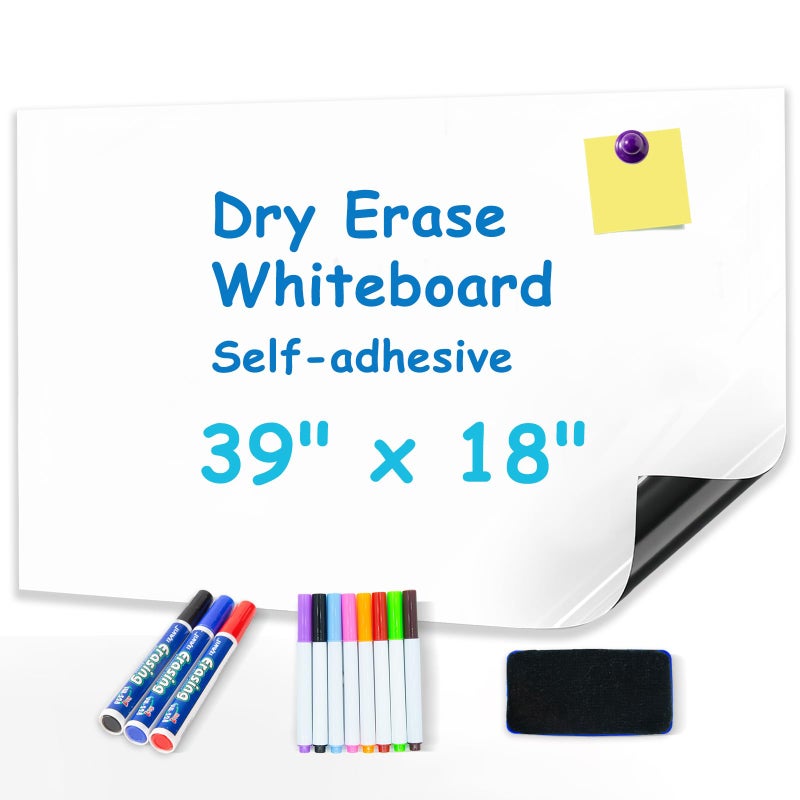 YOUNGJQ Magnetic Whiteboard Contact Paper 39" x 18”, YOUNGJQ Adhesive Magnetic Dry Erase White Board Sticker for Wall, Peel and Stick Wallpaper, Easy to Write and Clean for Kids Playroom Office - Image 2
