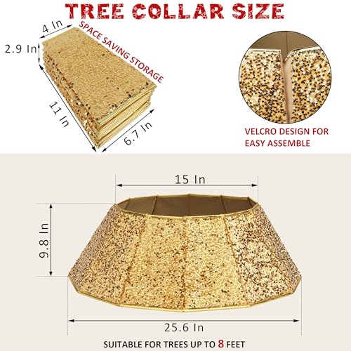 Blissun Christmas Tree Collar, Sequin Christmas Tree Skirt, Foldable Tree Ring, Xmas Tree Stand Base Cover for Christmas Tree Decoration, Bright Gold - Image 2