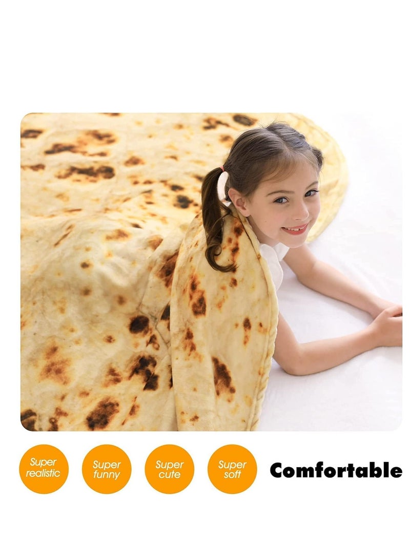 Burritos Tortilla Blanket, Funny Realistic Food Throw Blankets, Novelty Soft and Comfortable Flannel Tortilla Taco Blanket, Round Shape, for Adult and Kids Use (180x180cm, Yellow)  - Image 5