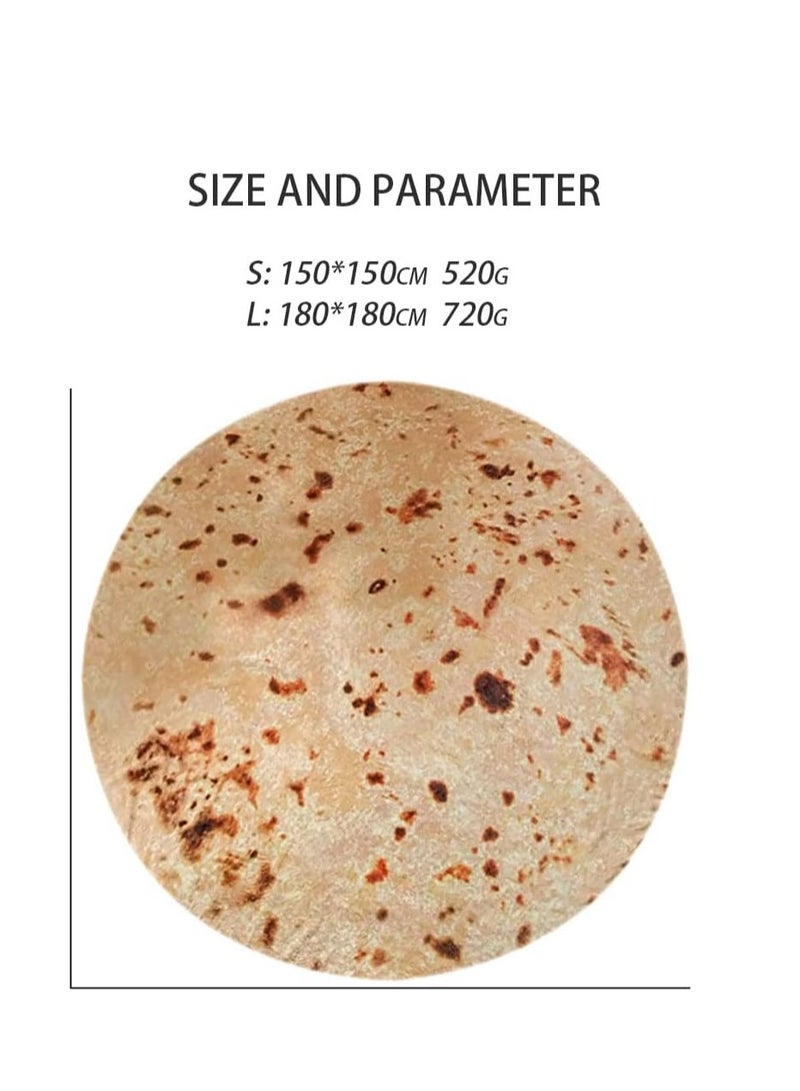 Burritos Tortilla Blanket, Funny Realistic Food Throw Blankets, Novelty Soft and Comfortable Flannel Tortilla Taco Blanket, Round Shape, for Adult and Kids Use (180x180cm, Yellow)  - Image 2
