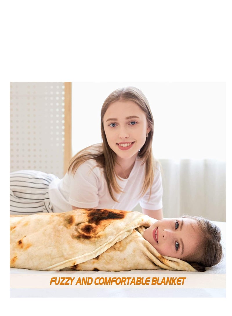 Burritos Tortilla Blanket, Funny Realistic Food Throw Blankets, Novelty Soft and Comfortable Flannel Tortilla Taco Blanket, Round Shape, for Adult and Kids Use (180x180cm, Yellow)  - Image 3