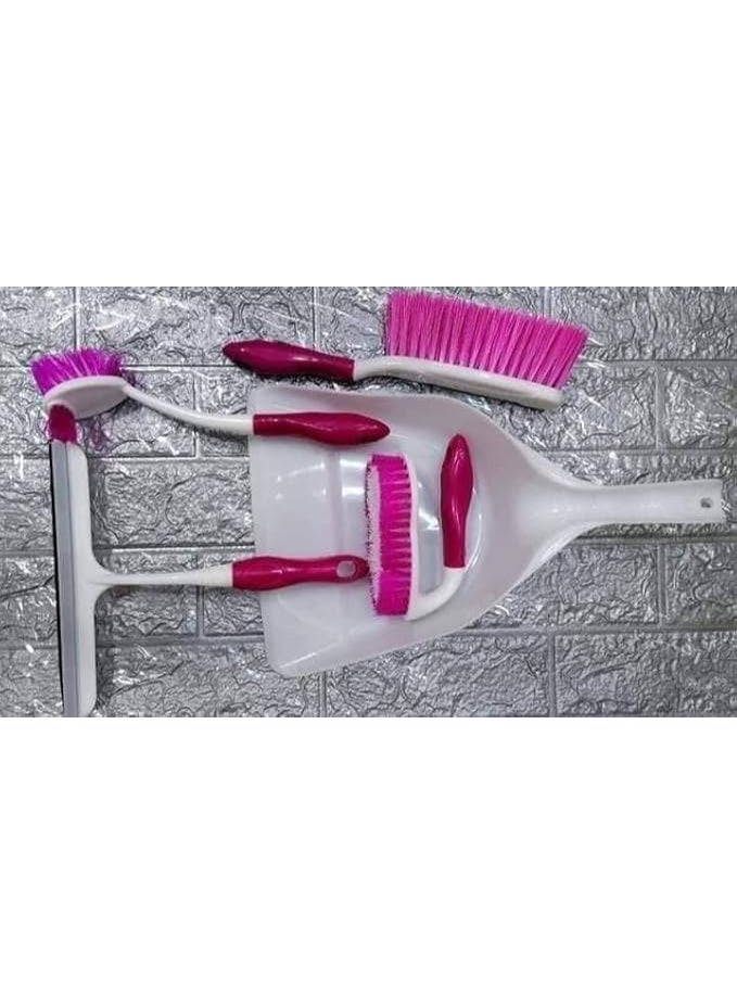 A 5-piece versatile cleaning set: a dustpan, broom, tile brush, and mop. - Image 1