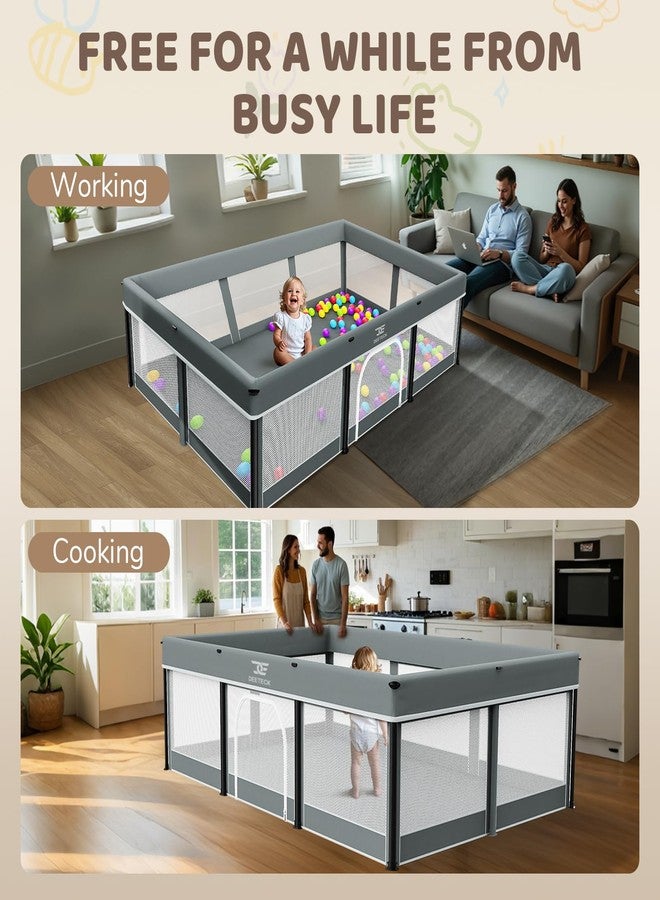 Deeteck Foldable Baby Playpen with Mat - 74"X50" Large Play Yard for Babies and Toddlers - Indoor & Outdoor Portable Playpen with Storage Bag & 30 Ocean Ball - Baby Fence with Visible Mesh & Zipper Door,Grey - Image 4