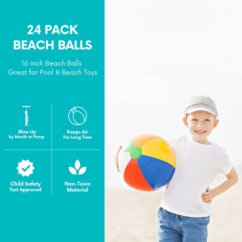 4E's Novelty 16 Inch Inflatable Beach Balls Bulk 24 Pack - Birthday Pool Party Favors for Kids, Summer Goodie Bags Stuffers Toys, End of Year Student GIFS - Image 2