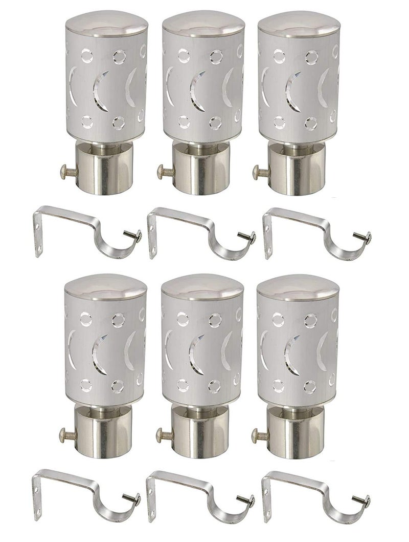 MADHULI Stainless Steel Animal Curtain Finial with Brackets for Bedroom, Kitchen, Living Room, Office, Silver, Pack of 6 - Image 1