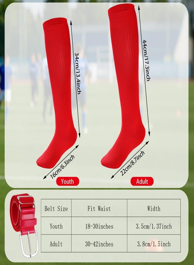 Dxhycc Baseball Socks and Belt Combo Set Adjustable Softball Baseball Socks and Elastic Waist Belt for Youth Adult, Red - Image 4