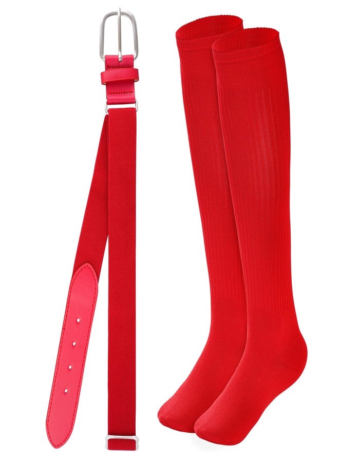 Dxhycc Baseball Socks and Belt Combo Set Adjustable Softball Baseball Socks and Elastic Waist Belt for Youth Adult, Red - Image 1