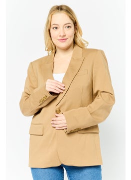 Michael Kors Women Fitted Long Sleeve One Button Blazer, Brown  - Image 1