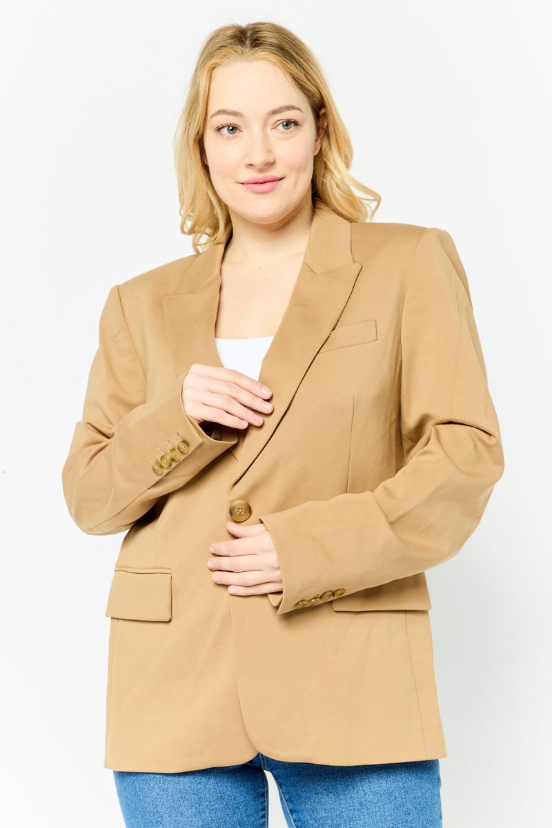 Michael Kors Women Fitted Long Sleeve One Button Blazer, Brown  - Image 1