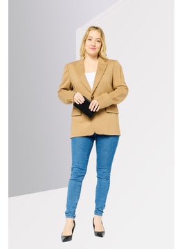 Michael Kors Women Fitted Long Sleeve One Button Blazer, Brown  - Image 2