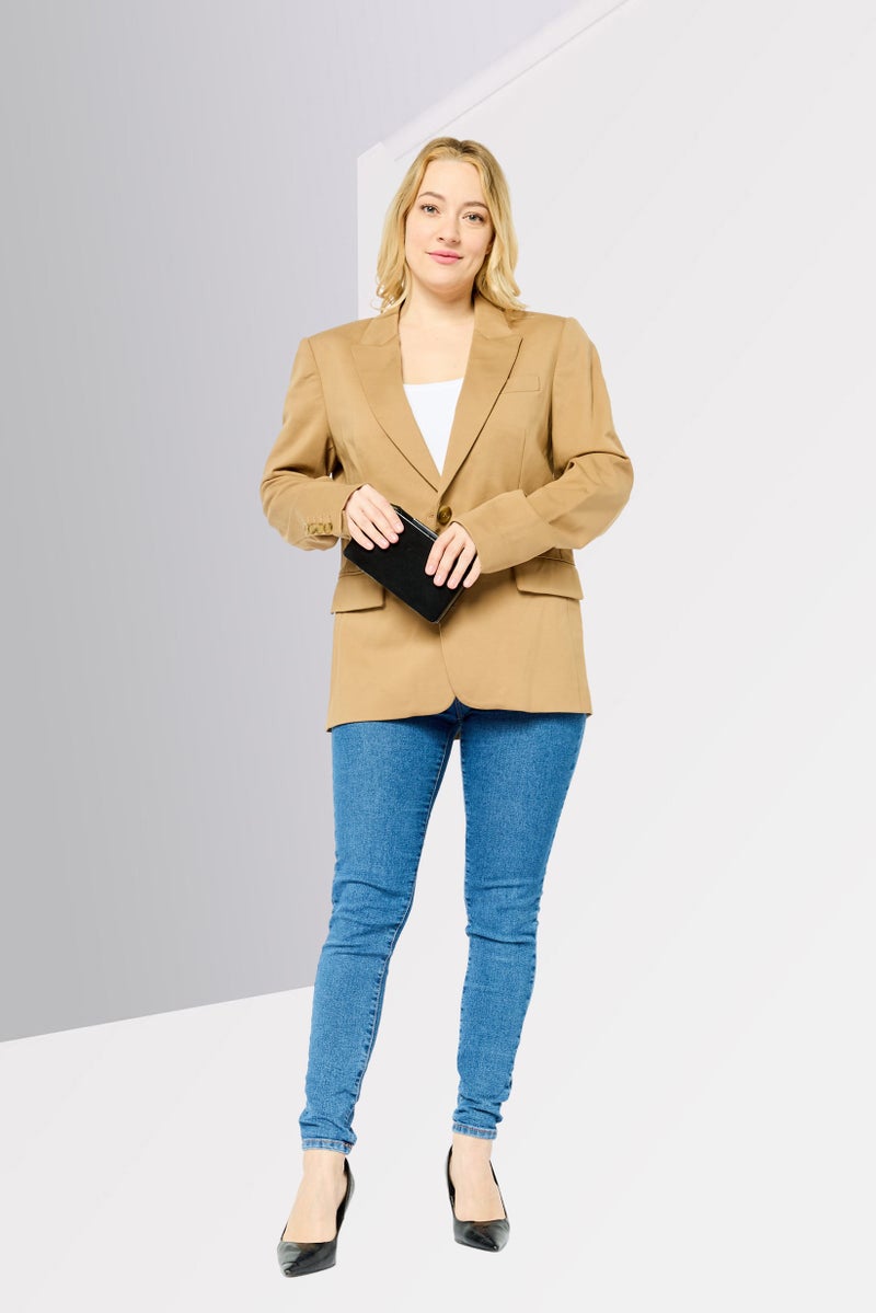 Michael Kors Women Fitted Long Sleeve One Button Blazer, Brown  - Image 2