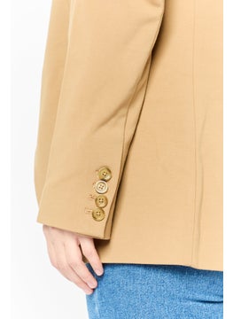 Michael Kors Women Fitted Long Sleeve One Button Blazer, Brown  - Image 3