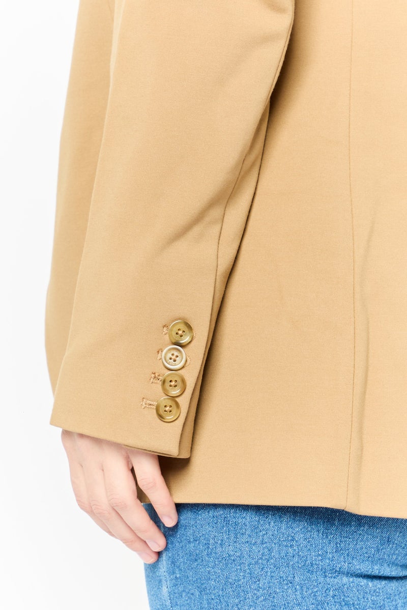 Michael Kors Women Fitted Long Sleeve One Button Blazer, Brown  - Image 3