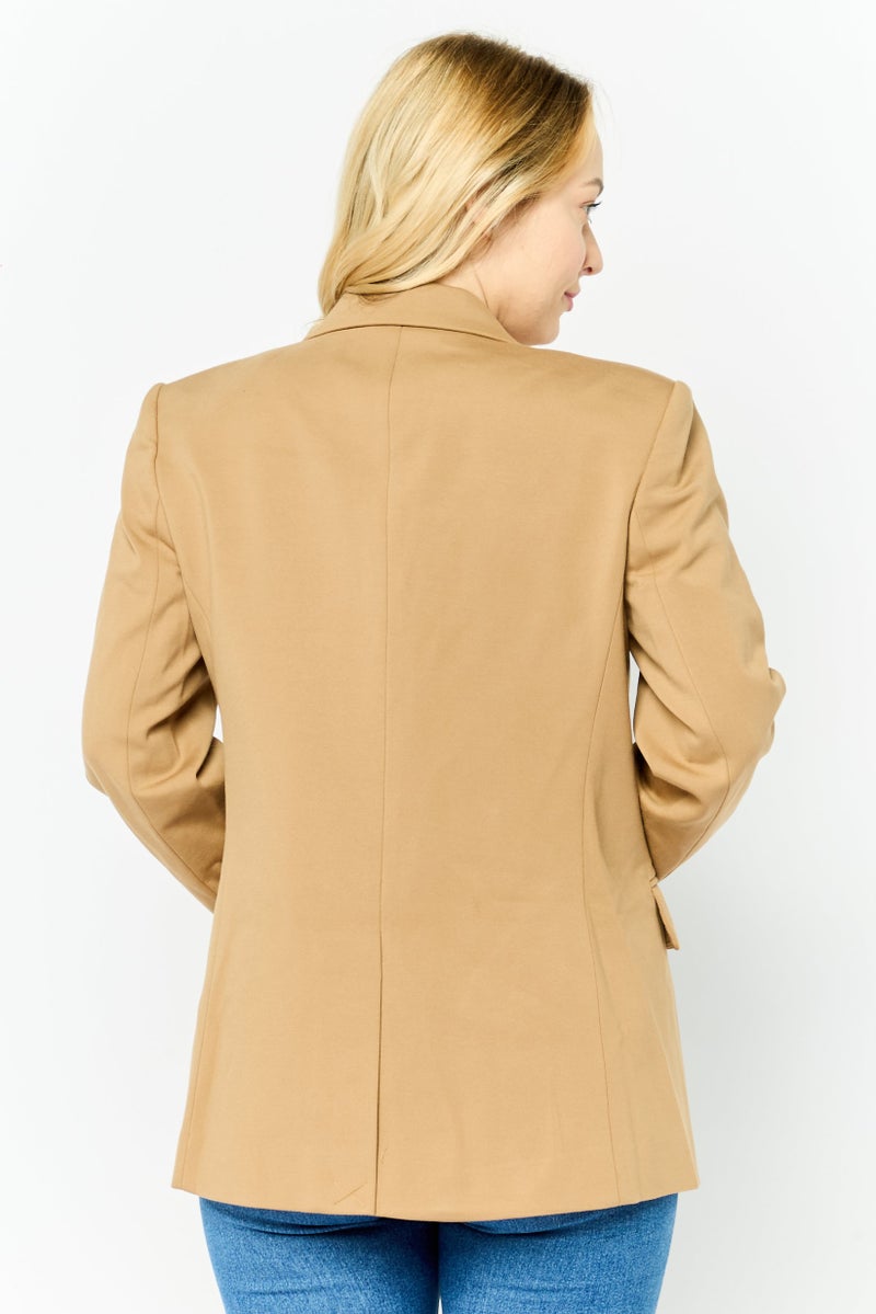 Michael Kors Women Fitted Long Sleeve One Button Blazer, Brown  - Image 4