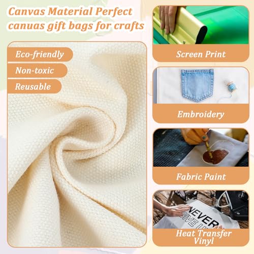 Oqqlin 10 Pcs Small Canvas Tote Bags, Lightweight Mini Blank Tote Bag Portable Reusable Grocery Shopping Cloth Bags for DIY, Painting, Welfare Gifts, Advertising (11.8 x 7.8 x 3.9 Inch, Beige) - Image 5